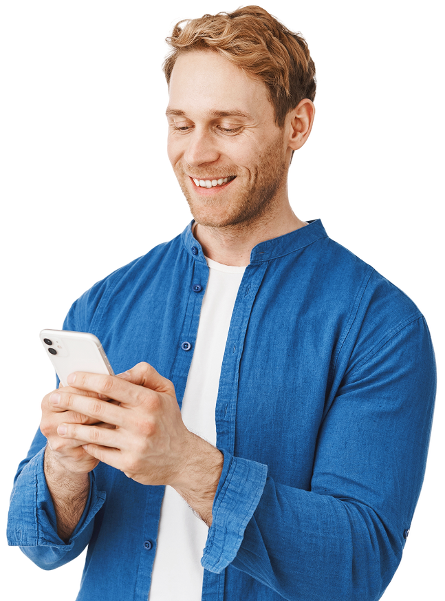 Happy customer using phone